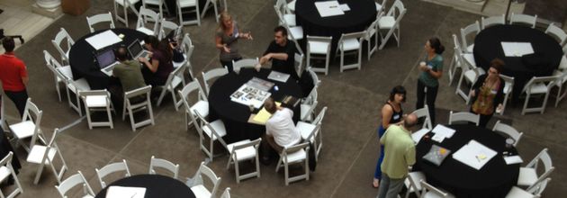 The ArtBytes work area from the balcony at the Walters Art Museum